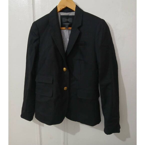 J crew womens size 2 SCHOOL BOY BLAZER jacket black fine wool TWO BUTTON - Picture 1 of 9